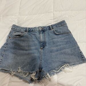 Topshop Mom Denim Frayed Hem Shorts